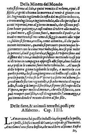 Delle fiere, & animali terrestri, posti per Alfabetto. Cap. IIII.