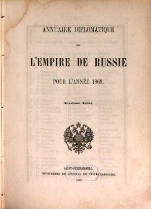 Annuaire diplomatique de l'Empire de Russie. 9, 9. 1869
