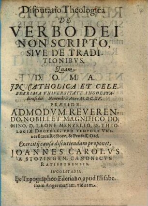 Leonis Menzelii Disputatio theologica de verbo dei non scripto
