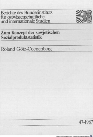 Zum Konzept der sowjetischen Sozialproduktstatistik