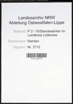 Sterberegister Standesamt Rahden