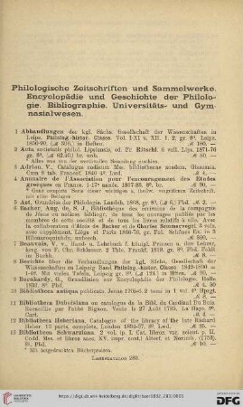 Philologische Zeitschriften und Sammelwerke [...] (Nr.1-156)