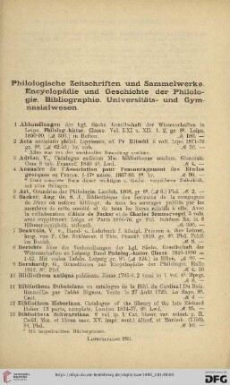 Philologische Zeitschriften und Sammelwerke [...] (Nr.1-156)