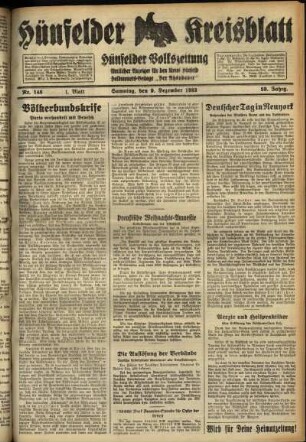 Erste Ausgabe vom Samstag, den 09. Dezember 1933.