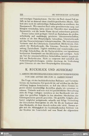 K. Rückblick und Ausschau