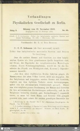 Nr. 15. Sitzung vom 22. November 1889