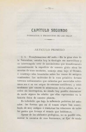 Capítulo segundo. Formacion y productos de las islas