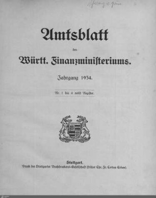 2.1934: Finanzministerium, Amtsblatt 1934
