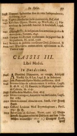 Classis III. Libri Medici