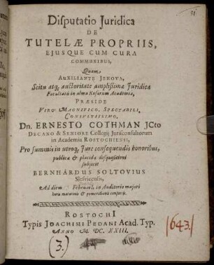 Disputatio Iuridica De Tutelae Propriis, Eiusque Cum Cura Communibus