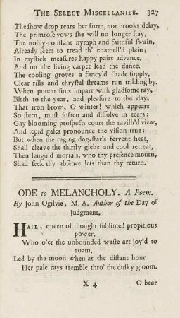 Ode to Melancholy. A Poem