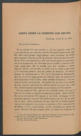 Carta sobre la cuestión con España