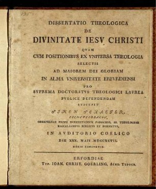 Dissertatio Theologica De Divinitate Jesu Christi