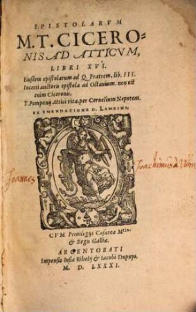 Epistolarvm M. T. Ciceronis Ad Atticvm Libri XVI