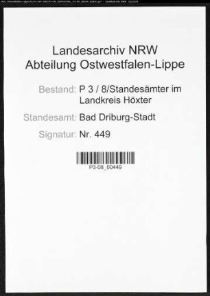 Sterberegister Standesamt Bad Driburg-Stadt