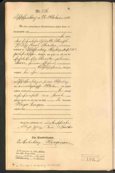 Standesamtsbuch der Stadt Aschaffenburg: Geburten 365/1900 - 184/1901