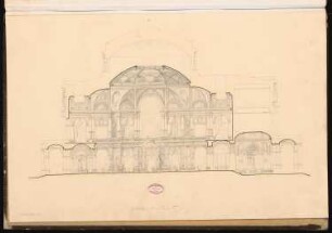 Kurhaus Schinkelwettbewerb 1863: Längsschnitt (Mitteltrakt); Maßstabsleiste