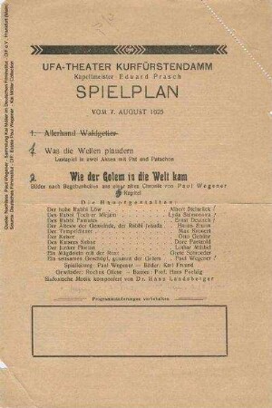 Spielplan Ufa-Theater Kurfürstendamm, 07.08.1925