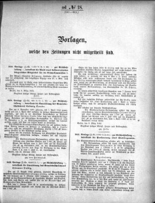 Anlage: ad No.18 (241-261), Vorlagen, welche den Zeitungen nicht mitgeteilt sind