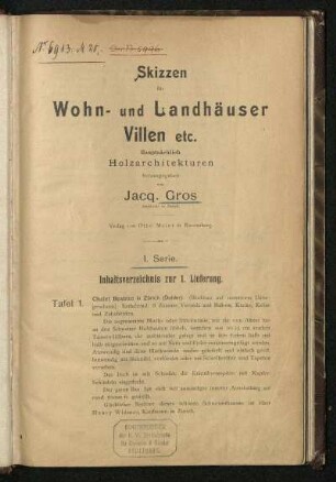 Inhaltsverzeichnis zur 1. Lieferung