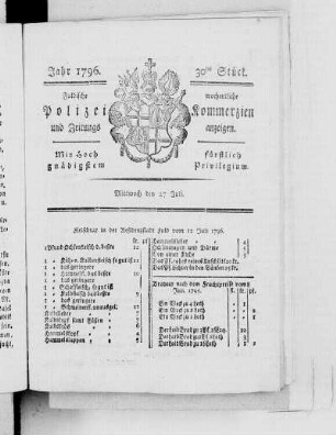 30tes Stück., Ausgabe vom 27. Juli 1796
