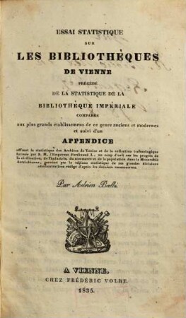 Essai statistique sur les bibliothèques de Vienne