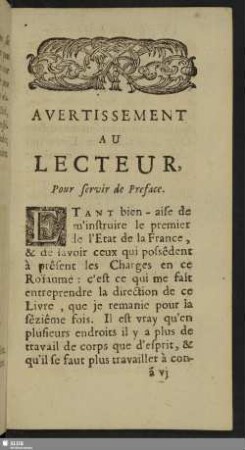 Avertissement Au Lecteur, Pour servir de Preface