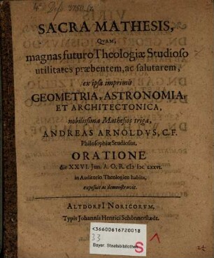 Oratio de sacra Mathesis
