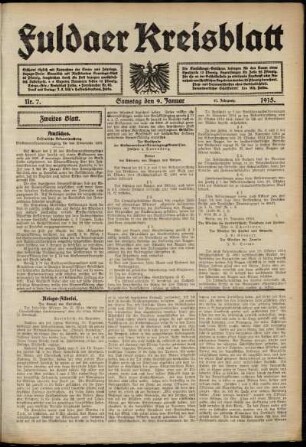 Zweite Ausgabe vom Samstag, den 09. Januar 1915.