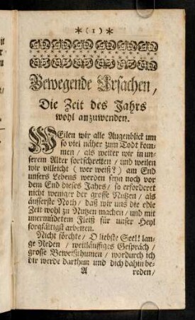 1-23, Bewegende Ursachen, Die Zeit des Jahrs wohl anzuwenden.