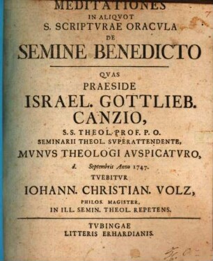 Meditationes In Aliqvot S. Scriptvrae Oracvla De Semine Benedicto