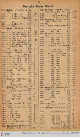Deutsche Reichs-Münzen (Nr. 2878 - 3027)