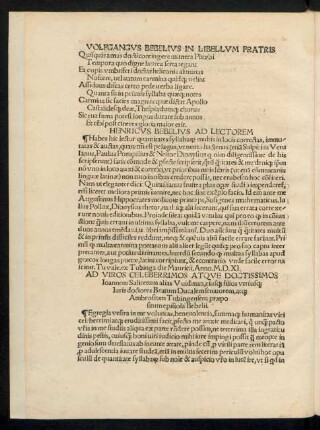 Ad Viros Celeberrimos Atque Doctissimos Ioannem Salicetum alias Widman ... atque Ambrosium Tubingensem praepositum epistola Bebelii.