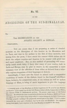 No. VI. On the Aborigines of the Sub-Himalayas