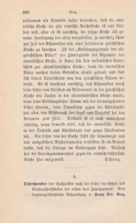 680-682 [Rezension] Renz, Franz Seraph, Opfercharakter der Eucharistie nach der Lehre der Väter und Kirchenschriftsteller der ersten drei Jahrhunderte