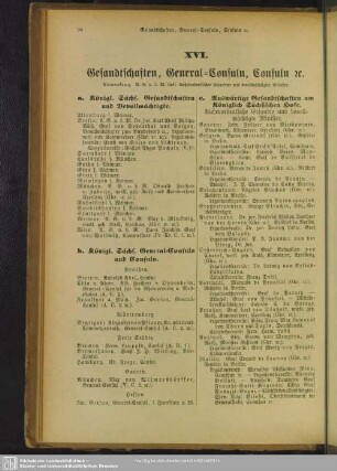 XVI. Gesandtschaften, General-Consuln, Consuln [et]c.