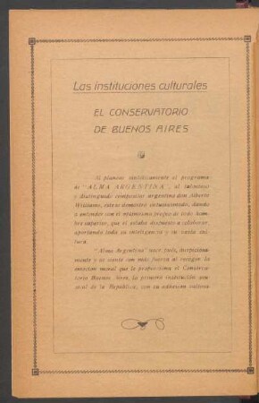 Las instituciones culturales : El Conservatorio de Buenos Aires