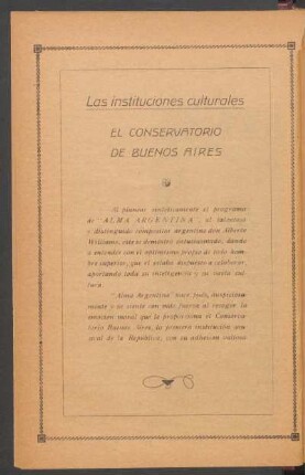Las instituciones culturales : El Conservatorio de Buenos Aires