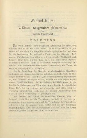 Wirbelthiere. V. Klasse: Säugethiere (Mammalia)