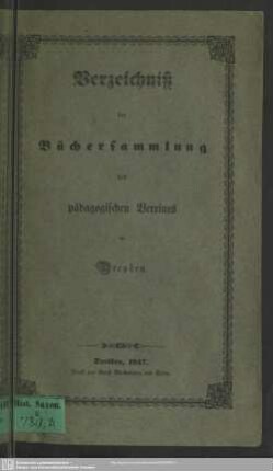 Verzeichnis der Büchersammlung des Pädagogischen Vereins in Dresden