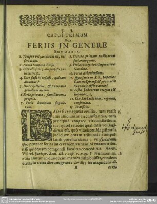 Caput Primum, De Feriis In Genere