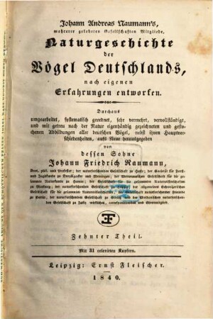 Johann Andreas Naumann's Naturgeschichte der Vögel Deutschlands : nach eigenen Erfahrungen entworfen, 10