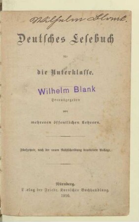 Deutsches Lesebuch für die Unterklasse