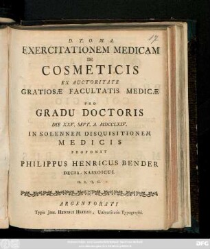 Exercitationem Medicam De Cosmeticis ...