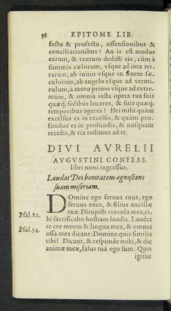 Divi Aurelii Augustini Confess. libri noni ingressus.