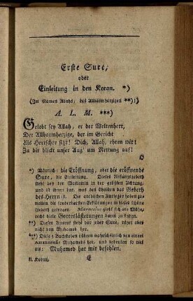 Erste Sure, oder Einleitung in den Koran