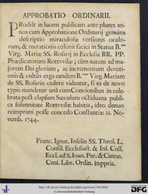 Approbatio Ordinarii.