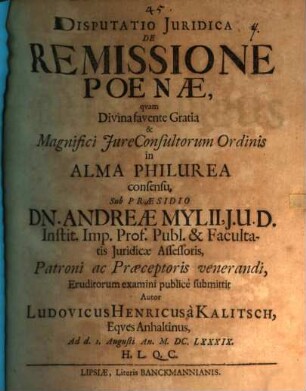 Disp. iur. de remissione poenae