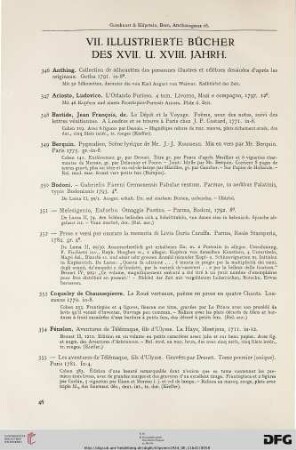 VII. Illustrierte Bücher des XVII. und XVIII. Jahrhunderts (Nr. 346-382) mit Tafel I