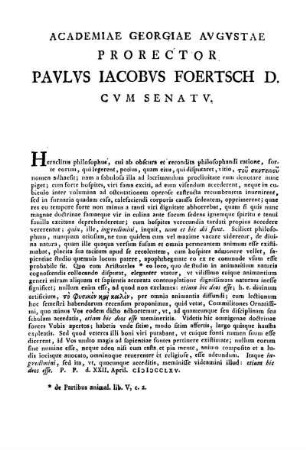 ACADEMIAE GEORGIAE AVGVSTAE PRORECTOR PAVLVS IACOBVS FOERTSCH D. C V M SENAT V.